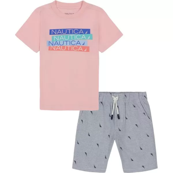 Boys Nautica 2 Piece Tee Woven Short SetPink  Blue