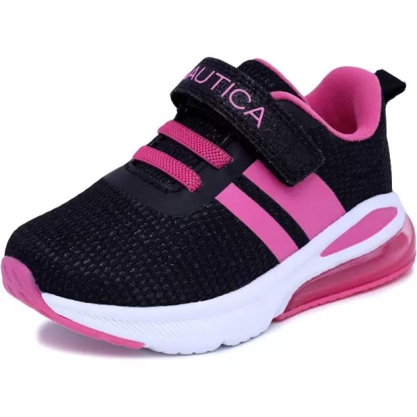 NAUTICA Kids Boys Girls Air Bubble Sneaker Athletic Running Shoe with StrapBungee ToddlerLittle KidsTetra Air Black Glitter Bright Pink