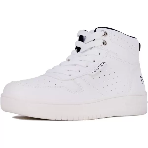 NAUTICA Kids Horizon Sneaker LaceUp Fashion Shoe BootLike High Top for Boys and Girls Big KidLittle Kid SizesWhite Smooth