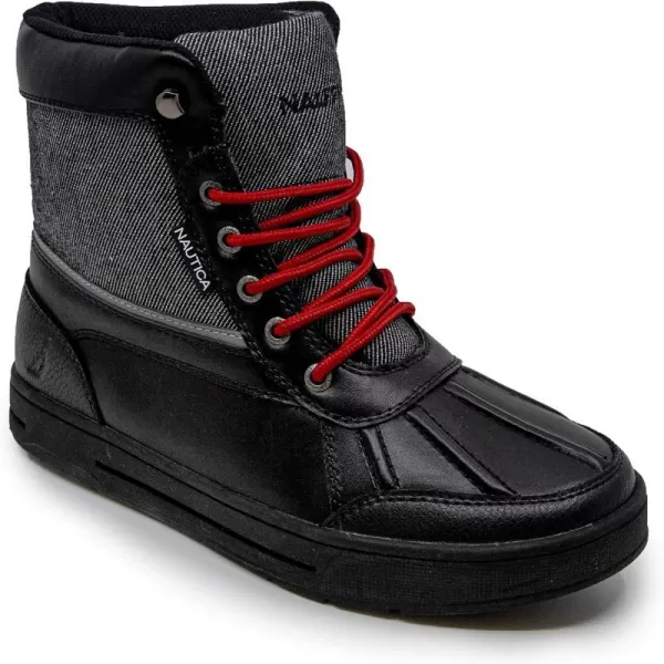 NAUTICA Mens WeatherResistant Snow Insulated Duck Boot  LaceUp Ankle Boots New BedfordWideMedium WidthBlack Denim 1