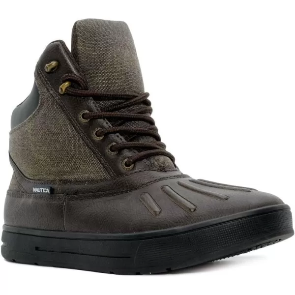 NAUTICA Mens WeatherResistant Snow Insulated Duck Boot  LaceUp Ankle Boots New BedfordWideMedium WidthBrown Canvas