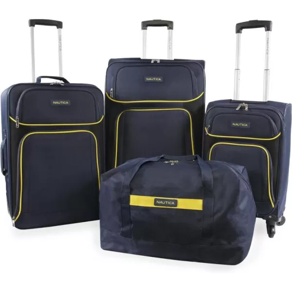 NAUTICA Seascape Collection 4pc Softside Luggage Set BlackBlueNavyYellow