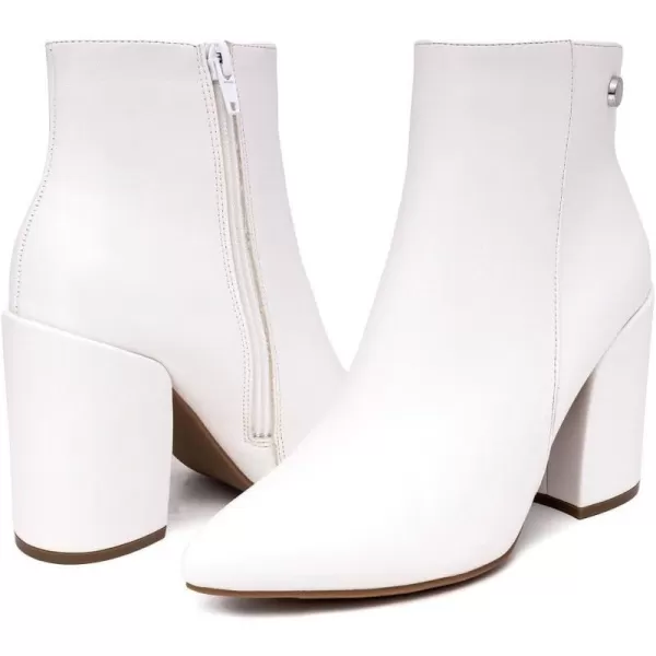 NAUTICA Womens Heeled Ankle Bootie with Pointed Toe Block Heel and Side Zipper for Winter  YevaWhite