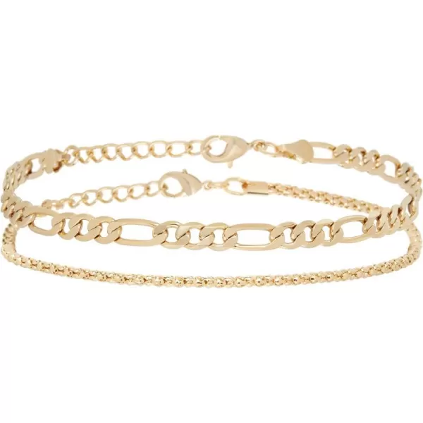 Nautica 14K Gold Plated Brass Anklet  Double Row Layered Chain Anklet for WomenFigaroPopcorn