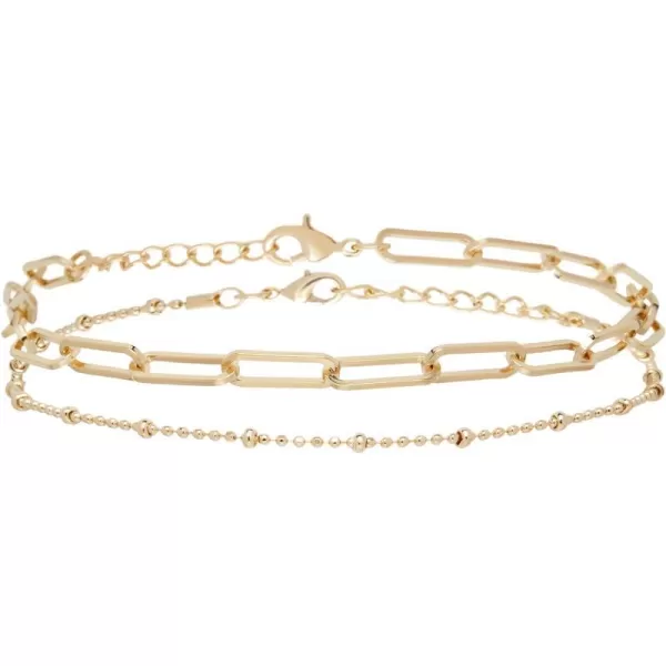 Nautica 14K Gold Plated Brass Anklet  Double Row Layered Chain Anklet for WomenRoloDisc