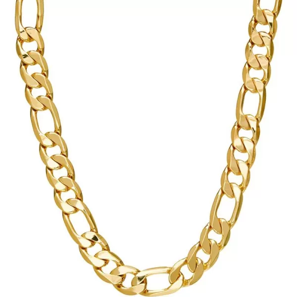 Nautica 14K Gold Plated Brass Necklace  Figaro Flat Link Curb Chain Necklace for Men and Women16 in 13 mm