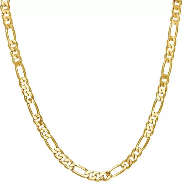 Nautica 14K Gold Plated Brass Necklace  Figaro Flat Link Curb Chain Necklace for Men and Women16 in 6 mm