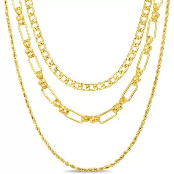 Nautica 14K Gold Plated Brass Necklace  Three Row Layered Statement Chain Necklace for WomenYellow Curb ChainRope