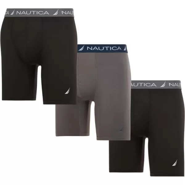 Nautica 3Pack Mens Base Layer Short Breathable Performance Compression Shorts Men Under Layer Thigh Chafing PreventionBlackBlackGrey