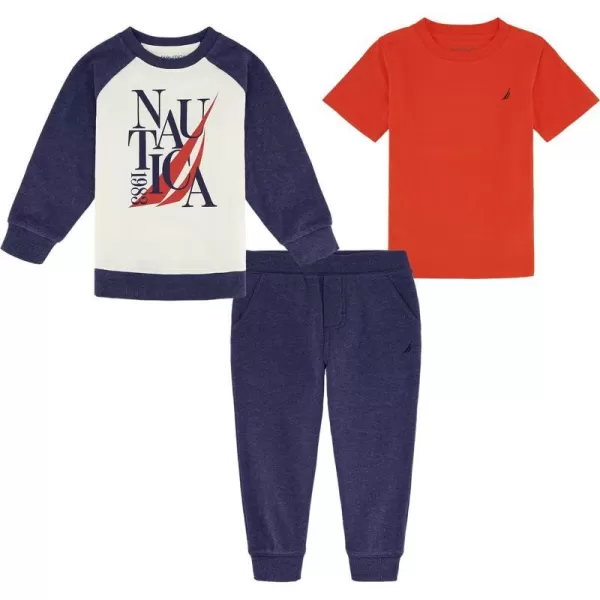 Nautica Baby Boys 3 Piece Crew Jog SetOrange  Heather  Navy