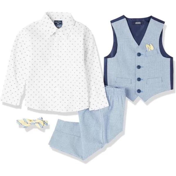 Nautica Baby Boys 4Piece Set with Dress Shirt Vest Pants and TieGrecian Blue