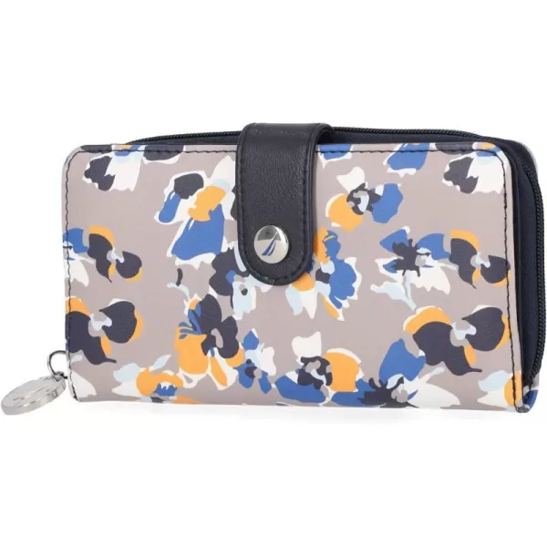 Nautica Be Shore Womens Wallet RFID Blocking Zip Around Clutch Black BuffFloating Floral Atmosphere