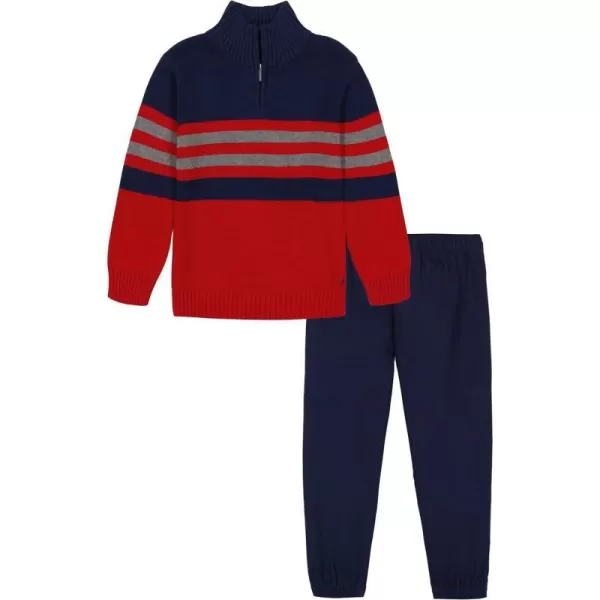 Nautica Boys 2Piece Quarter Zip Pullover Sweater and Pants SetRoasted Rouge Stripe