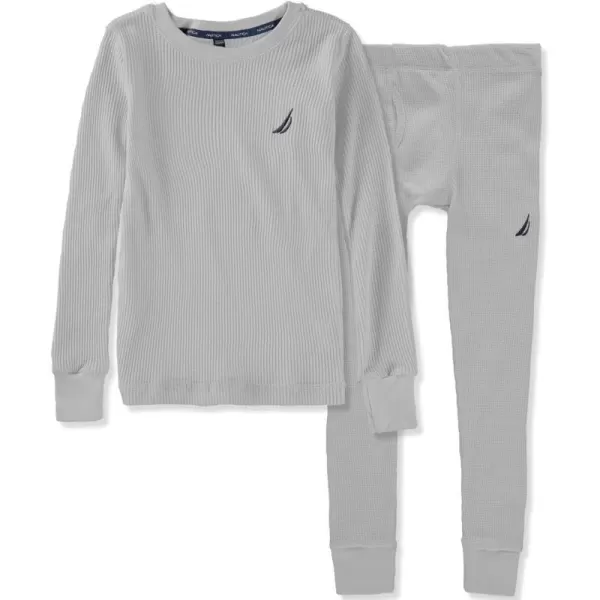 Nautica Boys 2Piece Shirt amp Pants Base Layer Long Johns Waffle Thermal Underwear SetGrey