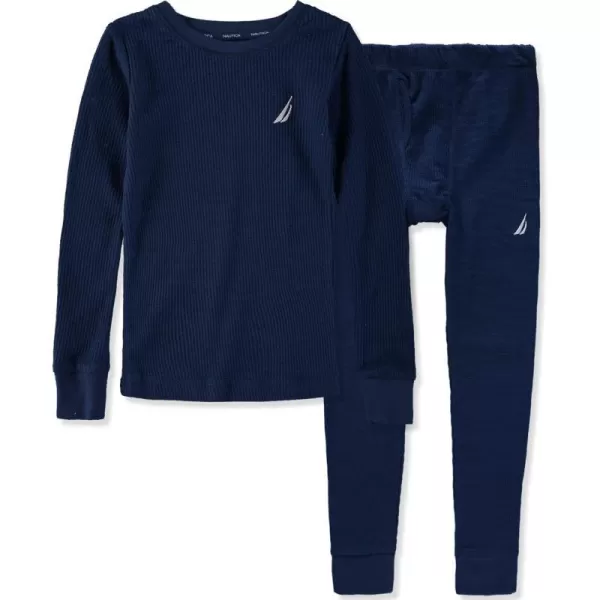 Nautica Boys 2Piece Shirt amp Pants Base Layer Long Johns Waffle Thermal Underwear SetNavy