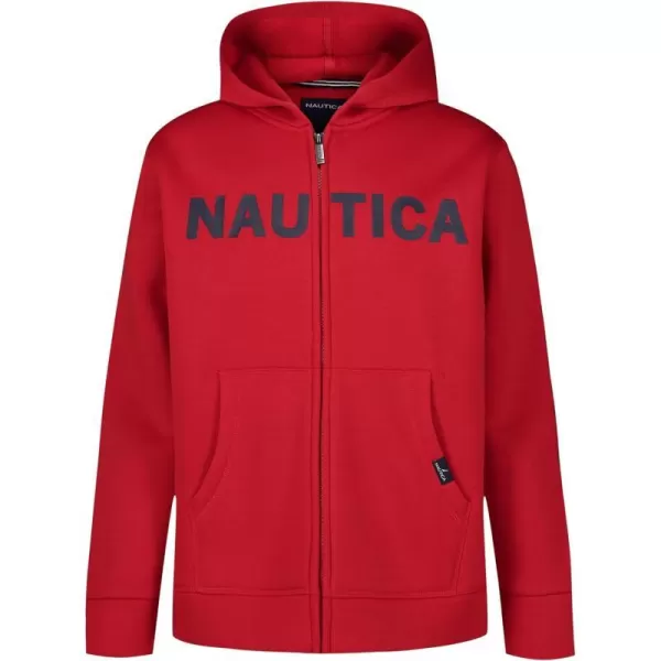 Nautica Boys Long Sleeve Fleece Full Zip HoodieCarmine Front Logo