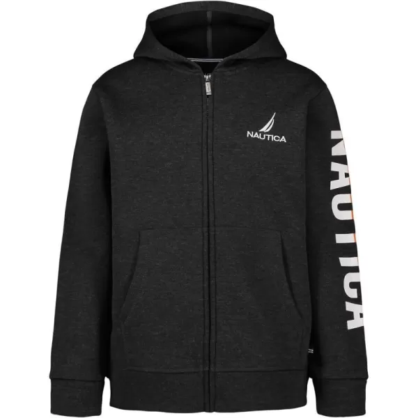 Nautica Boys Long Sleeve Fleece Full Zip HoodieCoal Heather Duo Logo