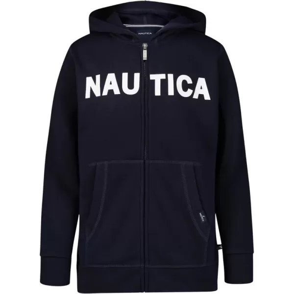 Nautica Boys Long Sleeve Fleece Full Zip HoodieSport Navy Front Logo