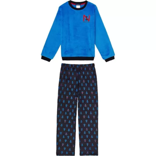 Nautica Boys Pajama Pants and Fleece Sleep Shirt Sets 2 Piece Velvet Fleece Sweatshirt and Pajamas Pant Set for Boys SleepBlueblack