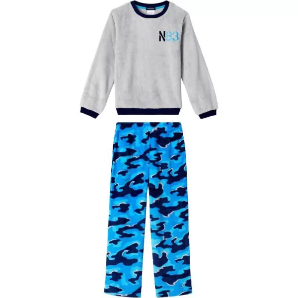 Nautica Boys Pajama Pants and Fleece Sleep Shirt Sets 2 Piece Velvet Fleece Sweatshirt and Pajamas Pant Set for Boys SleepCamogrey