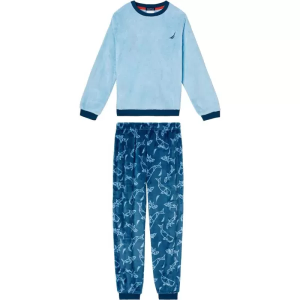 Nautica Boys Pajama Pants and Fleece Sleep Shirt Sets 2 Piece Velvet Fleece Sweatshirt and Pajamas Pant Set for Boys SleepTealblue