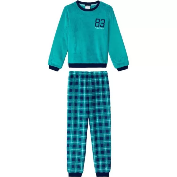 Nautica Boys Pajama Pants and Fleece Sleep Shirt Sets 2 Piece Velvet Fleece Sweatshirt and Pajamas Pant Set for Boys SleepTealnavy