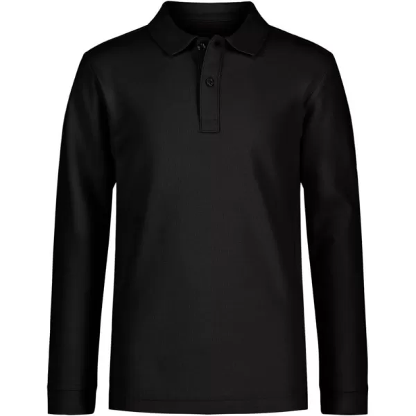 Nautica Boys School Uniform Long Sleeve Polo Shirt Button Closure Comfortable Breathable FabricBlack