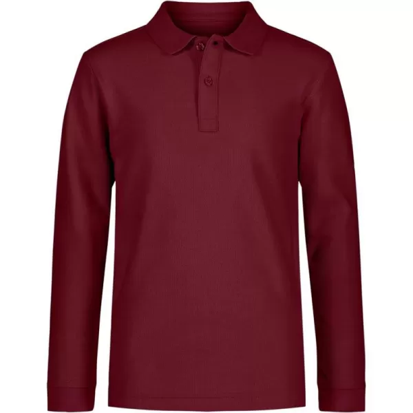 Nautica Boys School Uniform Long Sleeve Polo Shirt Button Closure Comfortable Breathable FabricBurgundy