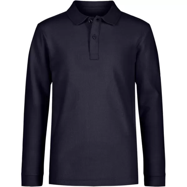 Nautica Boys School Uniform Long Sleeve Polo Shirt Button Closure Comfortable Breathable FabricNavy