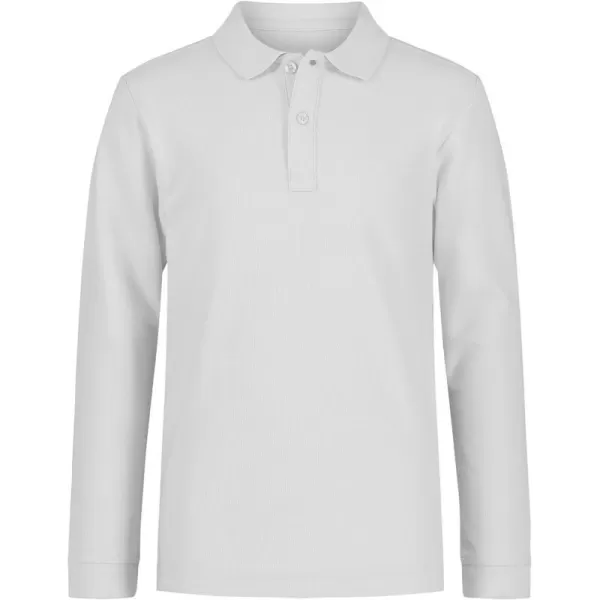 Nautica Boys School Uniform Long Sleeve Polo Shirt Button Closure Comfortable Breathable FabricWhite