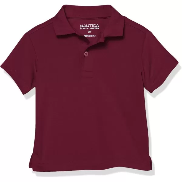 Nautica Boys School Uniform Short Sleeve Polo Shirt Button Closure Moisture Wicking Performance MaterialBurgundy