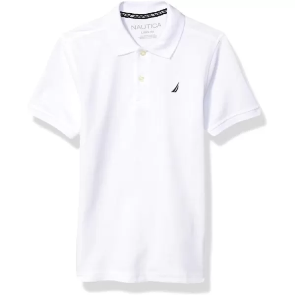 Nautica Boys Short Sleeve Anchor Polo Button Closure Soft  Comfortable Pique FabricWhite