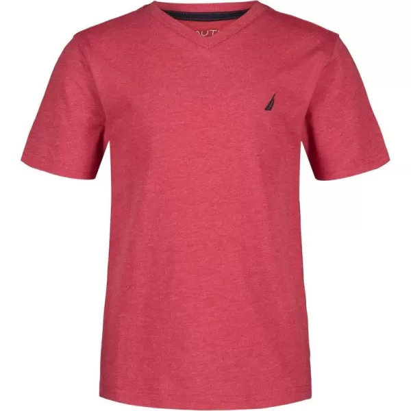 Nautica Boys Short Sleeve Solid VNeck TShirtCarmine Heather