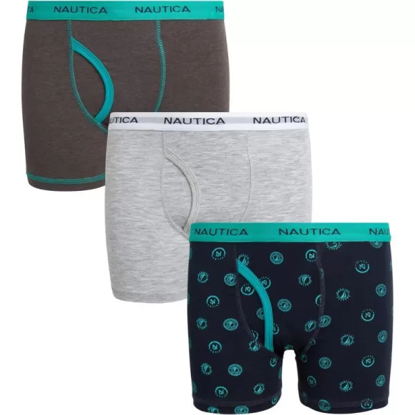 Nautica Boys Underwear  3 Pack Stretch Cotton Boxer Briefs Size 818TurquoiseHeather Grey