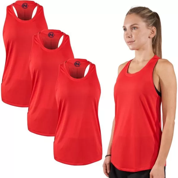 Nautica Competition 3 Pack Workout Tank Tops for Women Active Athletic Gym Workout Running Exercise Yoga DryFit Fabric3 Pack Red