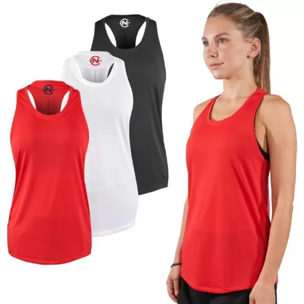 Nautica Competition 3 Pack Workout Tank Tops for Women Active Athletic Gym Workout Running Exercise Yoga DryFit FabricBlack Red White