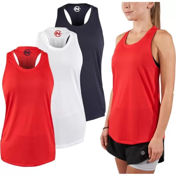 Nautica Competition 3 Pack Workout Tank Tops for Women Active Athletic Gym Workout Running Exercise Yoga DryFit FabricNavy Red White