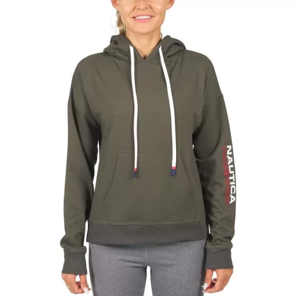 Nautica Competition Womens Athletic Active Basic Essential Pullover Sweatshirt Hoodie Ultra Soft Fleece With PocketsOlive