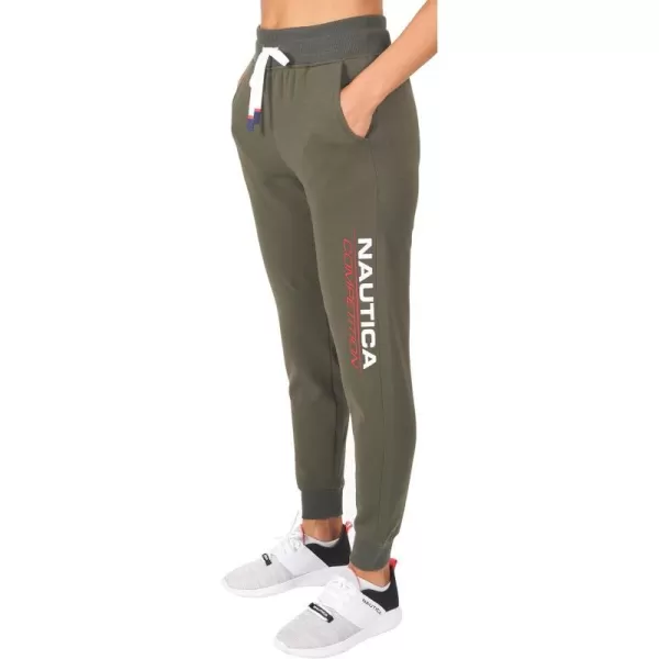 Nautica Competition Womens Joggers Athletic Active Basic Essential Running Ultra Soft Fleece Relax Fit Lounge SweatpantsOlive