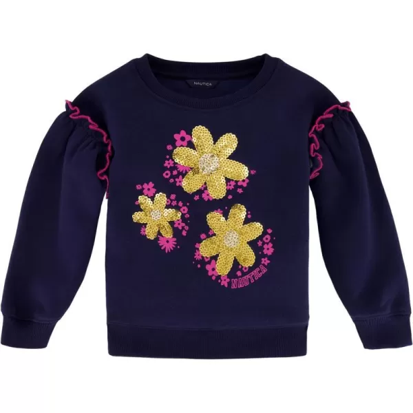 Nautica Girls Fleece Popover Crewneck SweatshirtPeacoat Daisy