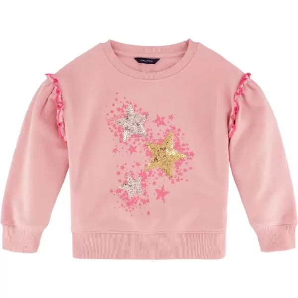 Nautica Girls Fleece Popover Crewneck SweatshirtPink Dolphin Star