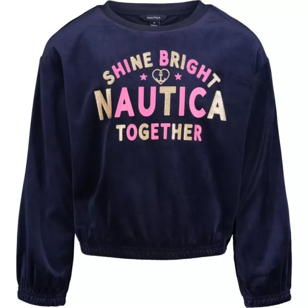 Nautica Girls Fleece Popover Crewneck SweatshirtVelour Peacoat