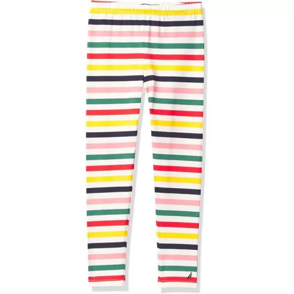 Nautica Girls Leggings Full Length Pullon Stretch Pants with Elastic Waistband amp Logo DetailMarshmallow Stripe