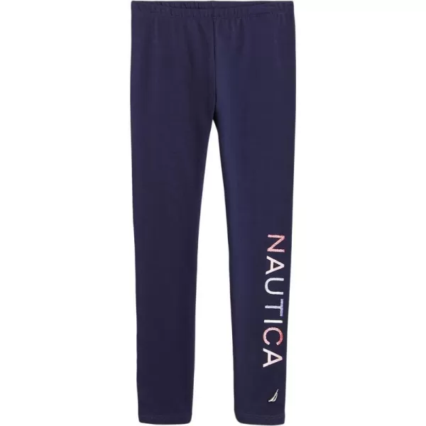 Nautica Girls Leggings Full Length Pullon Stretch Pants with Elastic Waistband amp Logo DetailPeacoat Multi