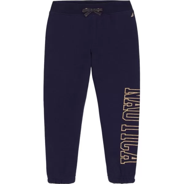 Nautica Girls Logo Sweatpants Fleece Joggers with Ribbed Cuffs  Functional Side PocketsPeacoat Glitter Art