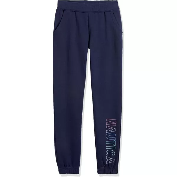 Nautica Girls Logo Sweatpants Fleece Joggers with Ribbed Cuffs  Functional Side PocketsPeacoat Ombre