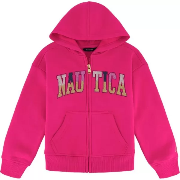 Nautica Girls Logo Sweatshirt Fleece Hoodie With Fullzip Front  PocketsFuchsia Glitter Art