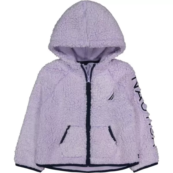 Nautica Girls Logo Sweatshirt Fleece Hoodie With Fullzip Front  PocketsLavender Sherpa