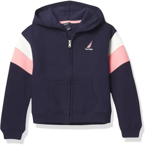 Nautica Girls Logo Sweatshirt Fleece Hoodie With Fullzip Front  PocketsPeacoat Block