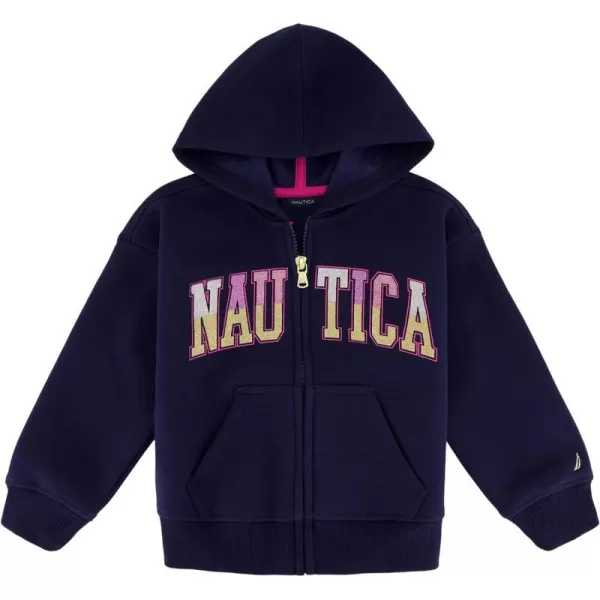 Nautica Girls Logo Sweatshirt Fleece Hoodie With Fullzip Front  PocketsPeacoatglitter Art